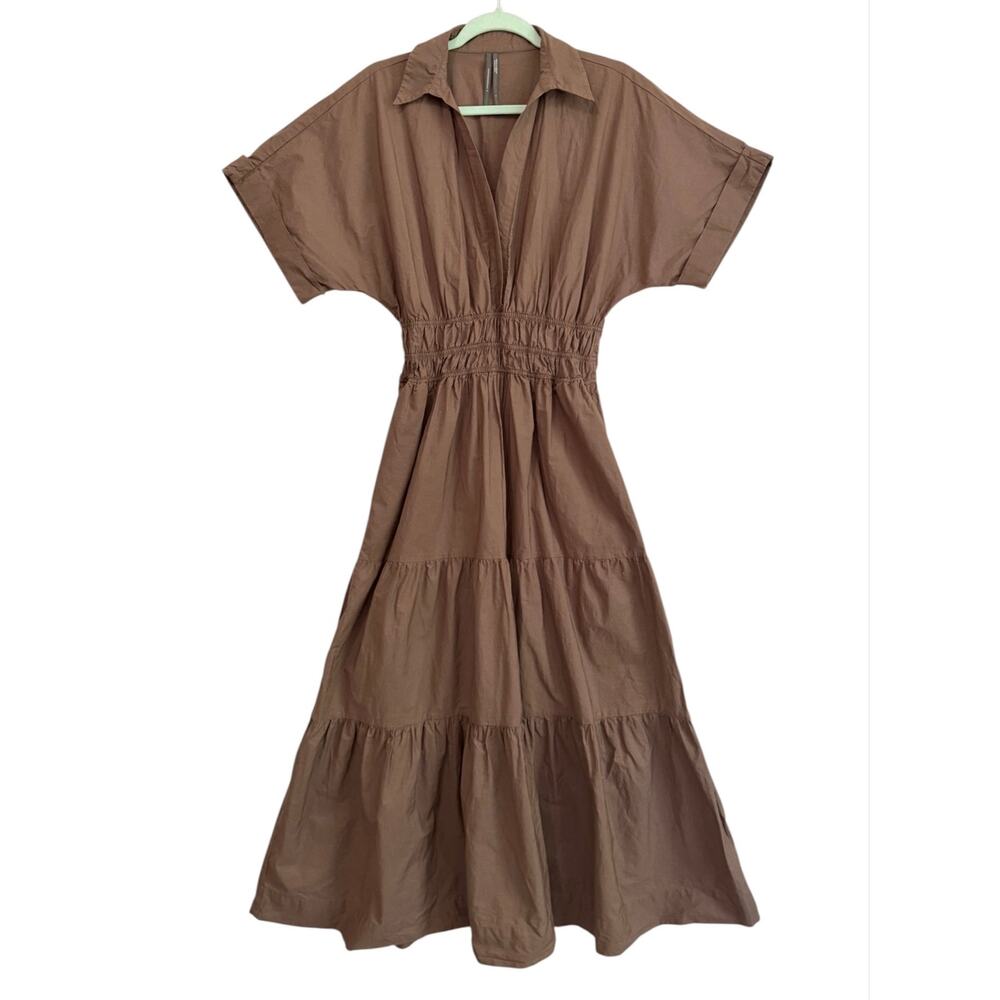 Anthropologie Somerset Maxi Shirt Dress Mocha Brown Small Cotton - Picture 4 of 11